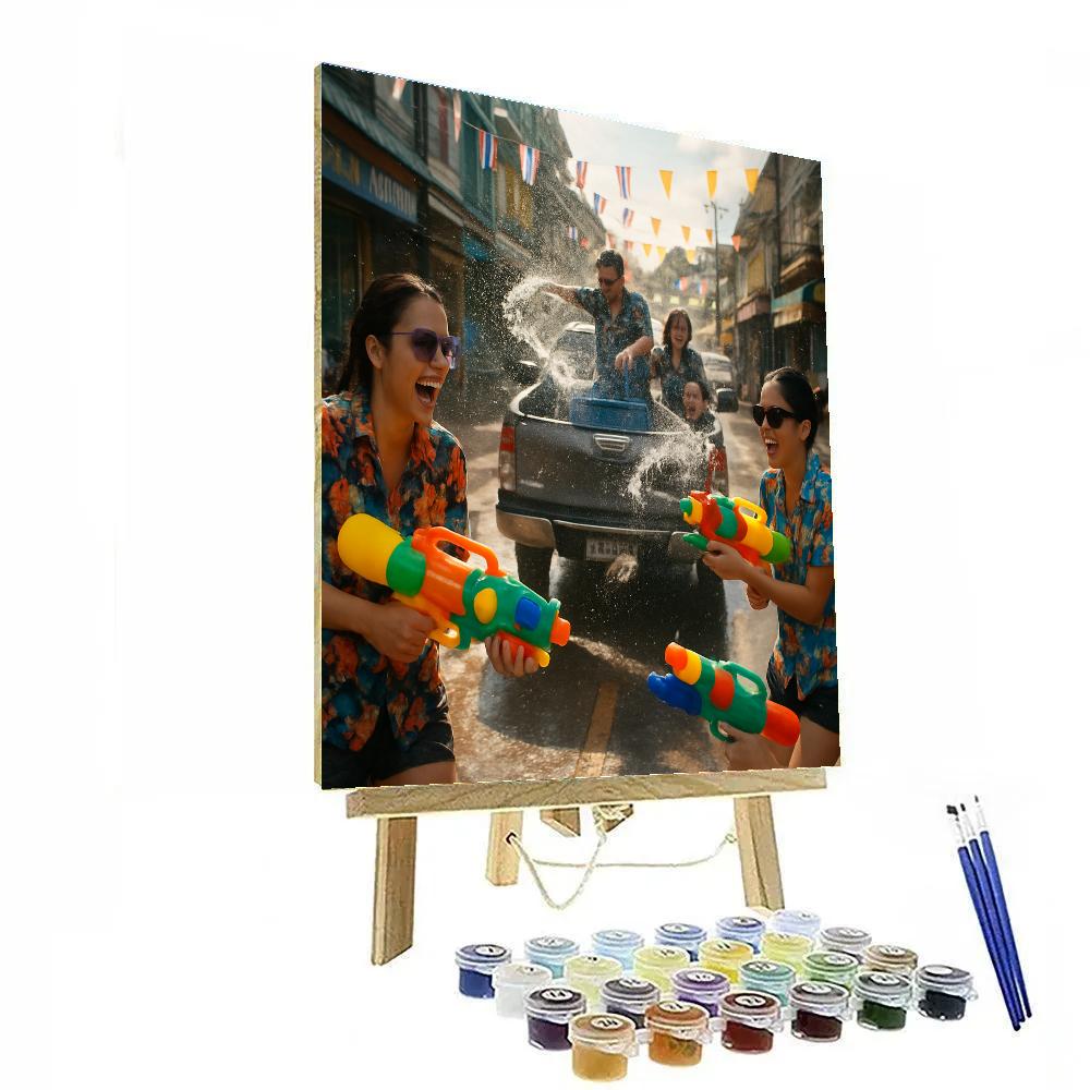 Songkran Water Festival In Thai Streets Paint by numbers art