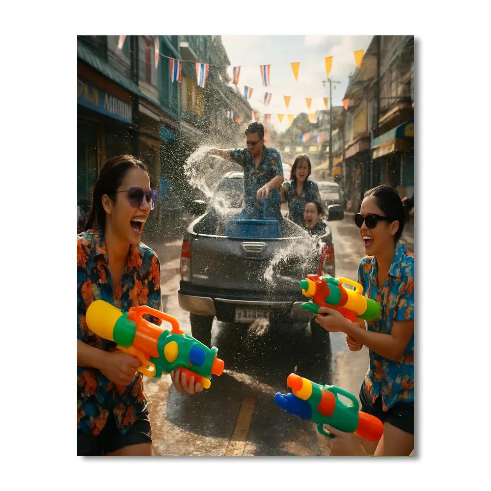 Songkran Water Festival In Thai Streets Paint by numbers art