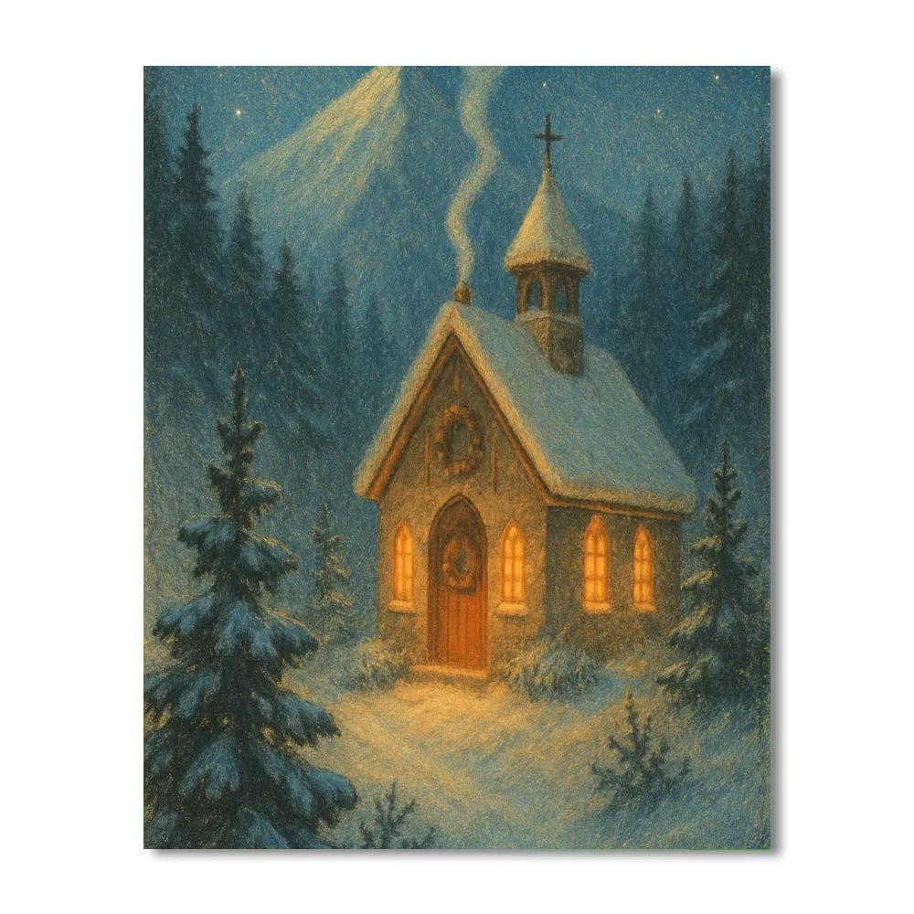 Mountain Chapel Candlelight Painting by numbers kit