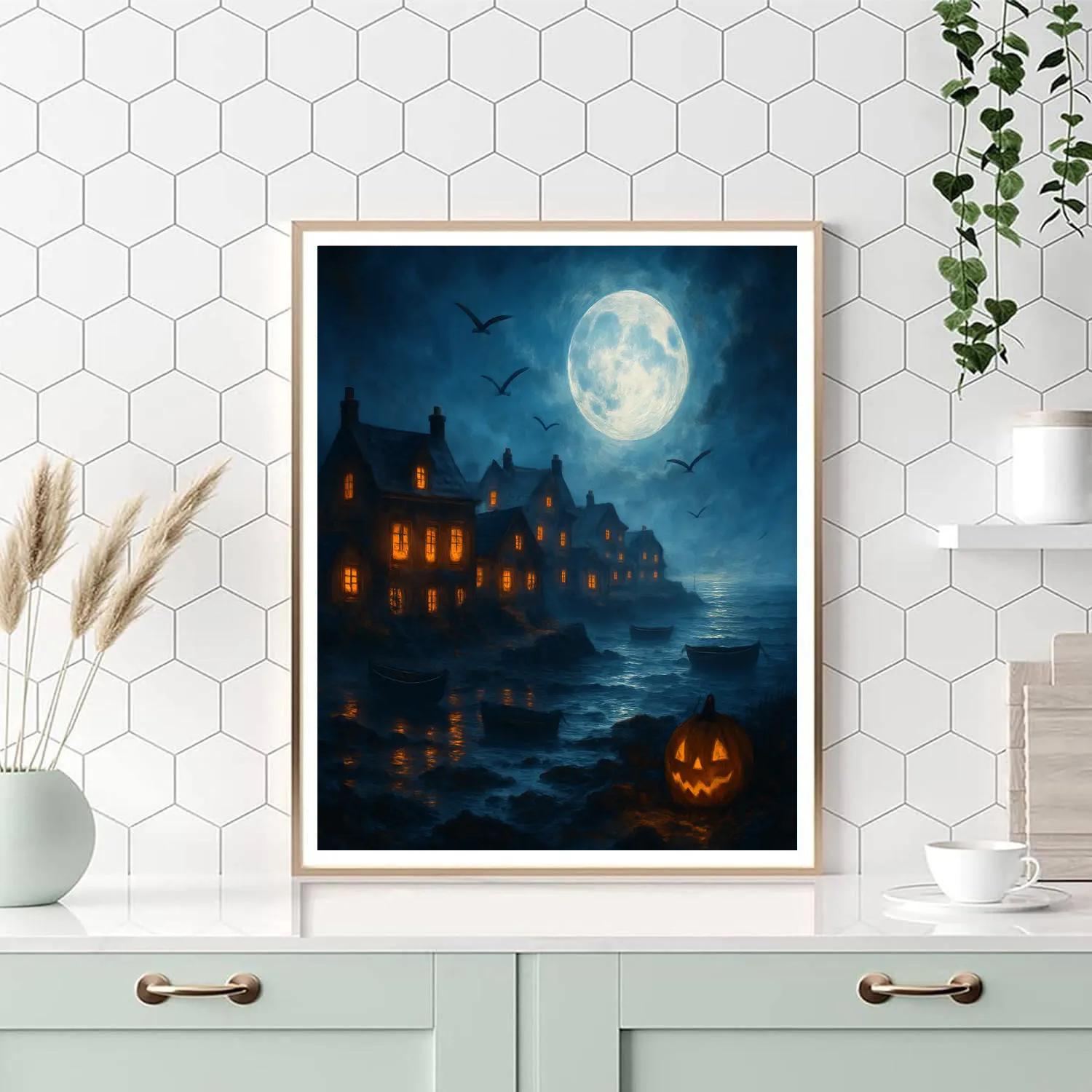 Midnight Lantern Lighthouse Village Paint by numbers kits