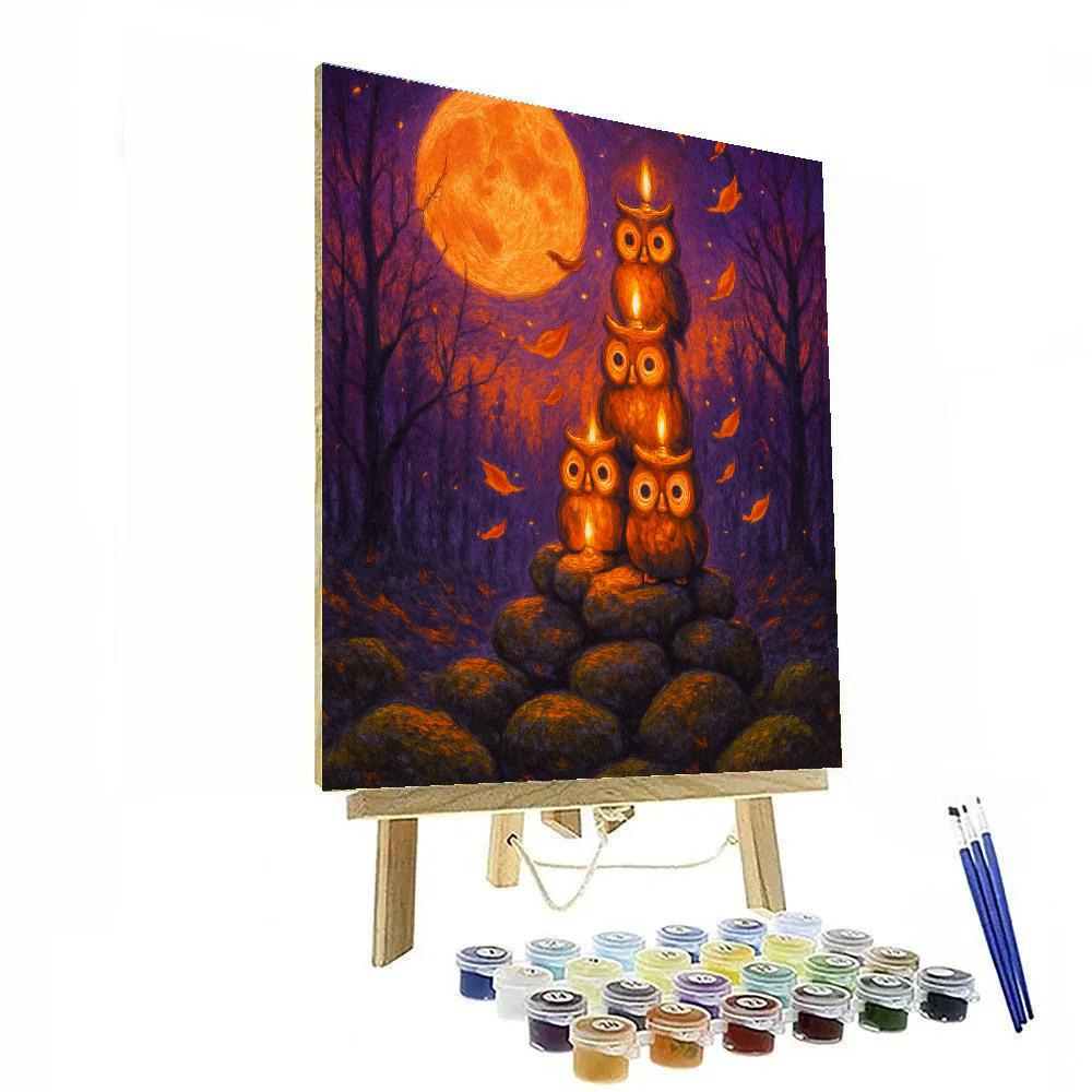 Cairn Of Candle Owls painting number kit