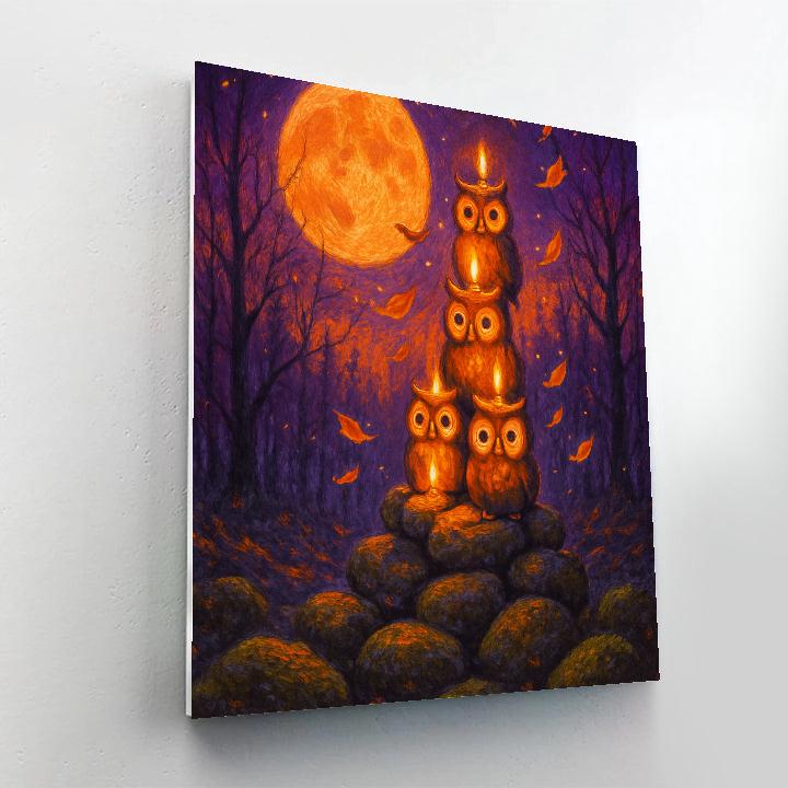 Cairn Of Candle Owls painting number kitCairn of Candle Owls - DIY Painting By Numbers Kit - Image 2