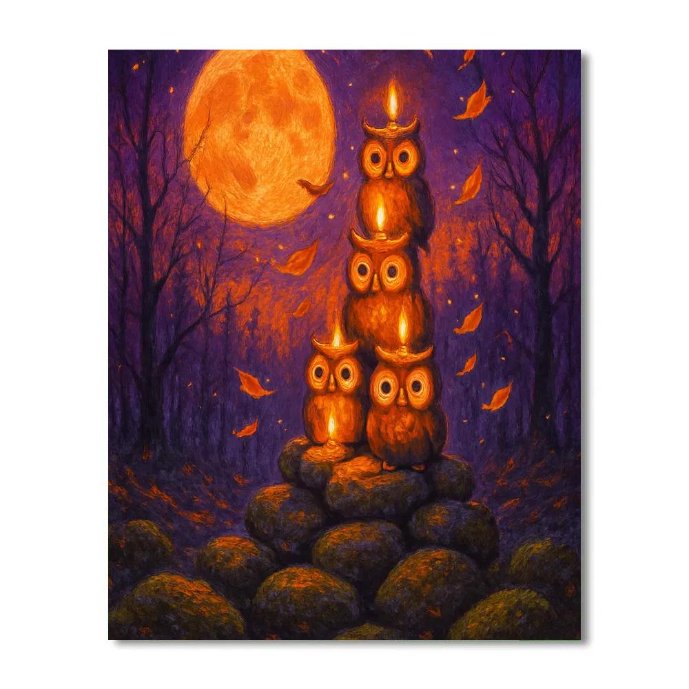 Cairn Of Candle Owls painting number kitCairn of Candle Owls - DIY Painting By Numbers Kit - Image 3