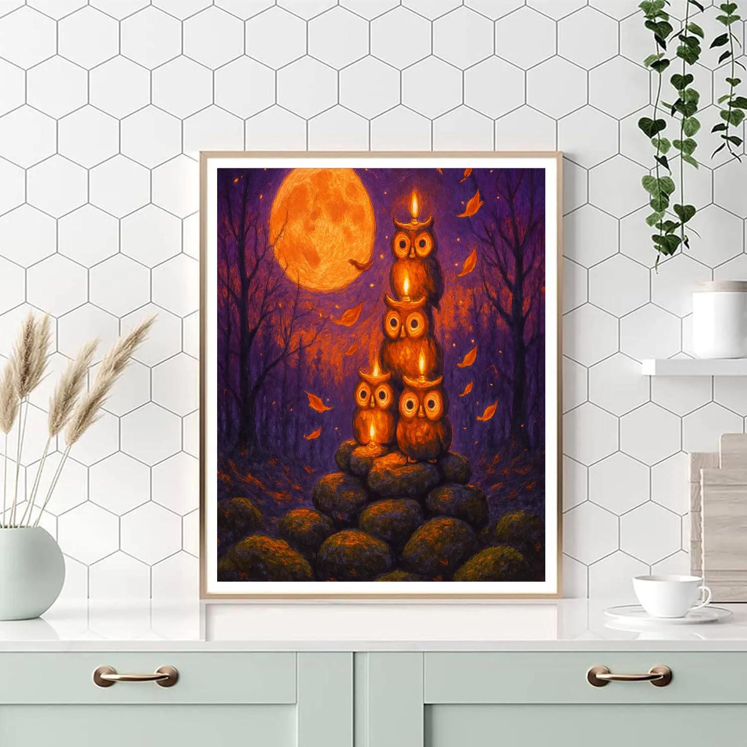 Cairn Of Candle Owls painting number kit
