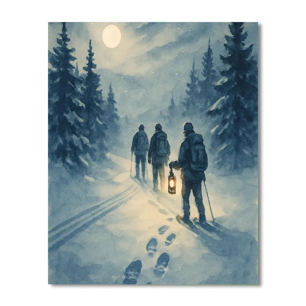 Moonlit Snowshoe Trail paint by number