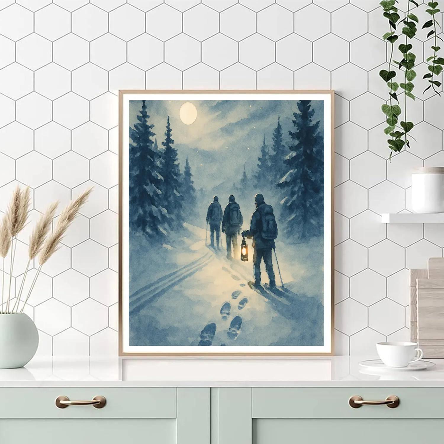 Moonlit Snowshoe Trail paint by number