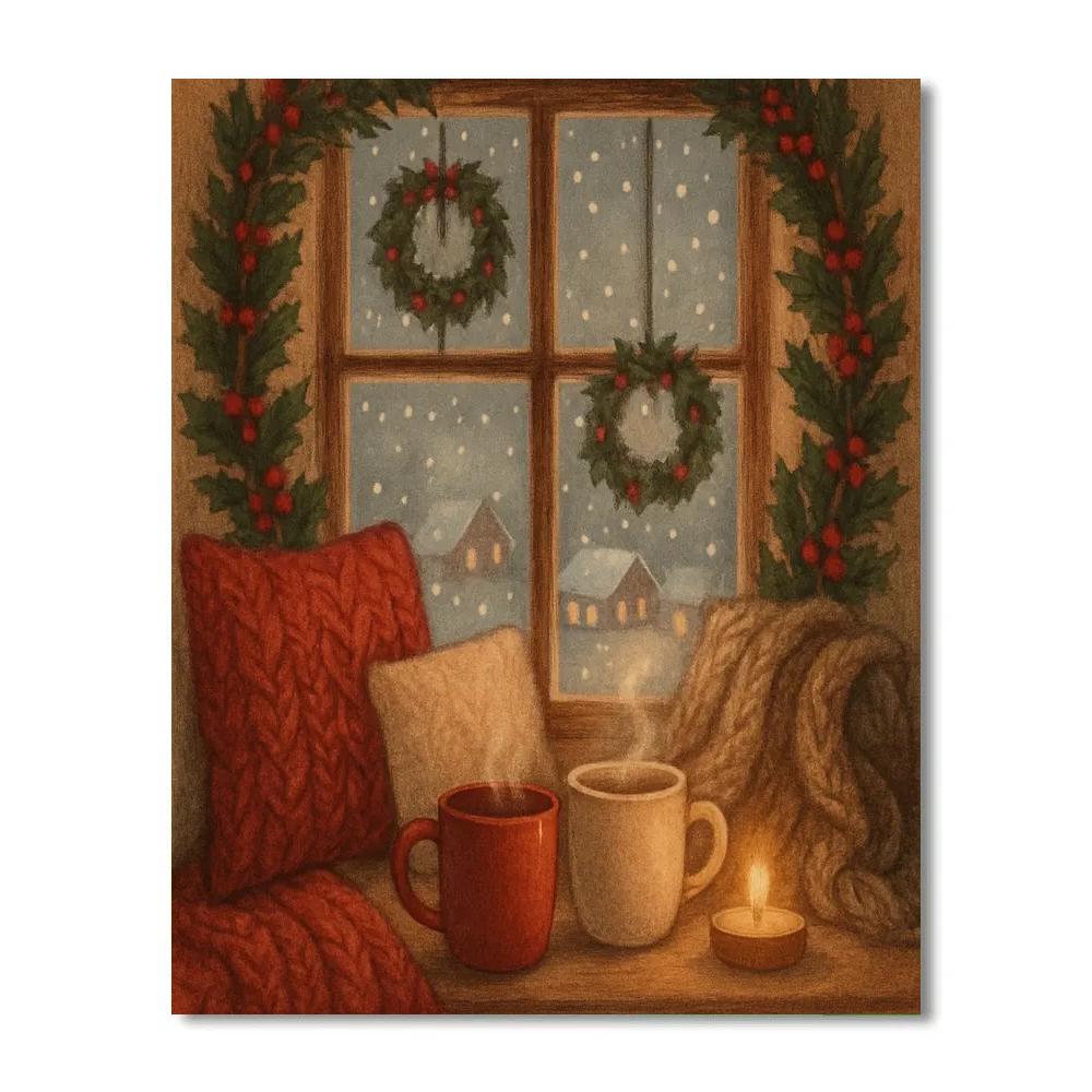 Holly Wreath Window Nook Painting by numbers kit