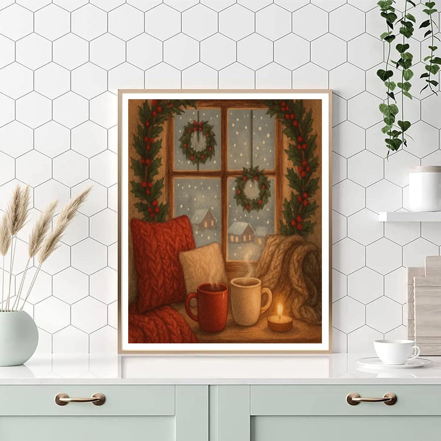 Holly Wreath Window Nook Painting by numbers kit