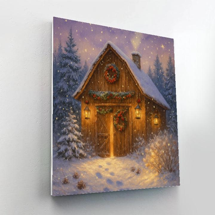 Enchanted Winter Barn With Glowing Lanterns painting number kit