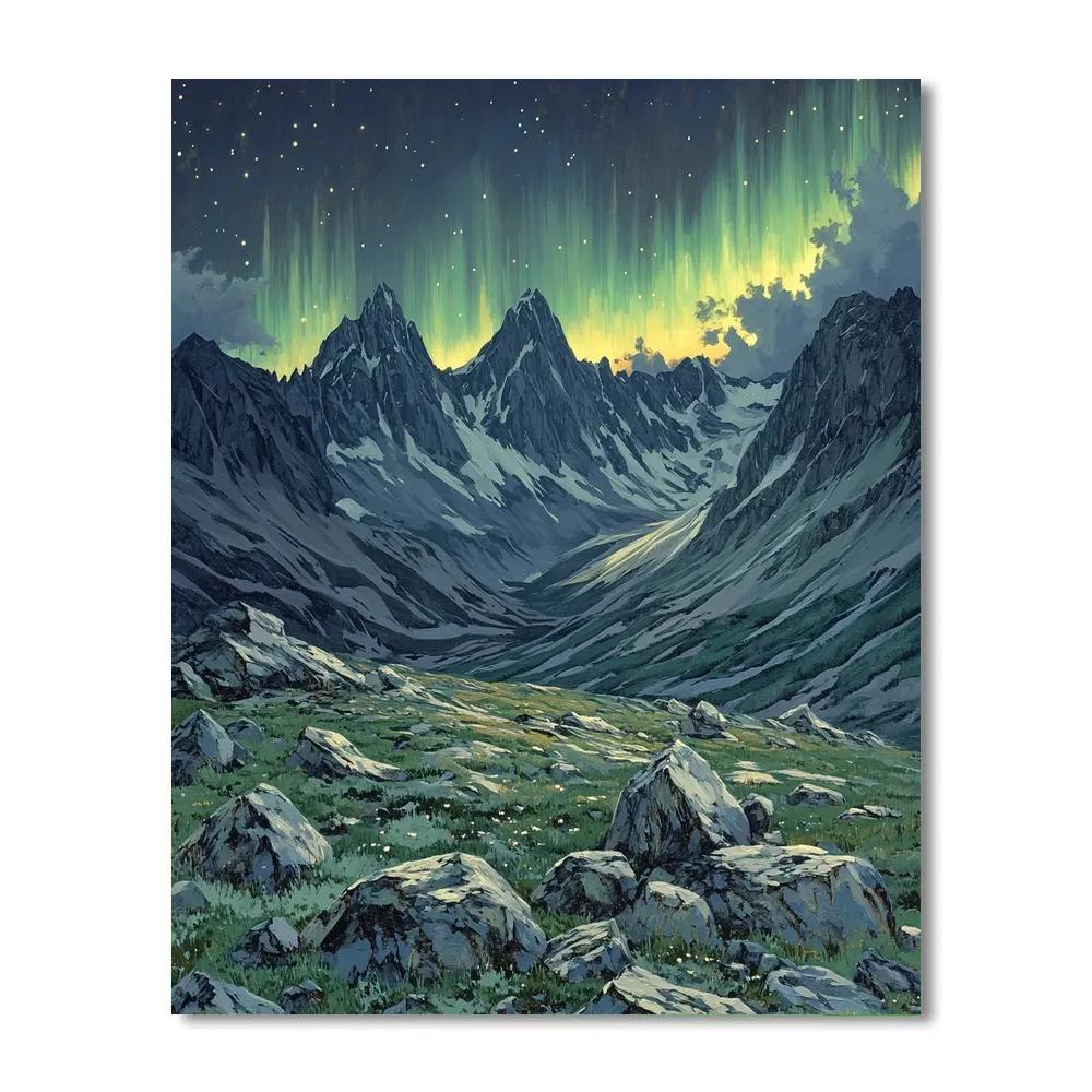 Leonardo Da Vinci Inspired Mountain Aurora Diagram Number painting