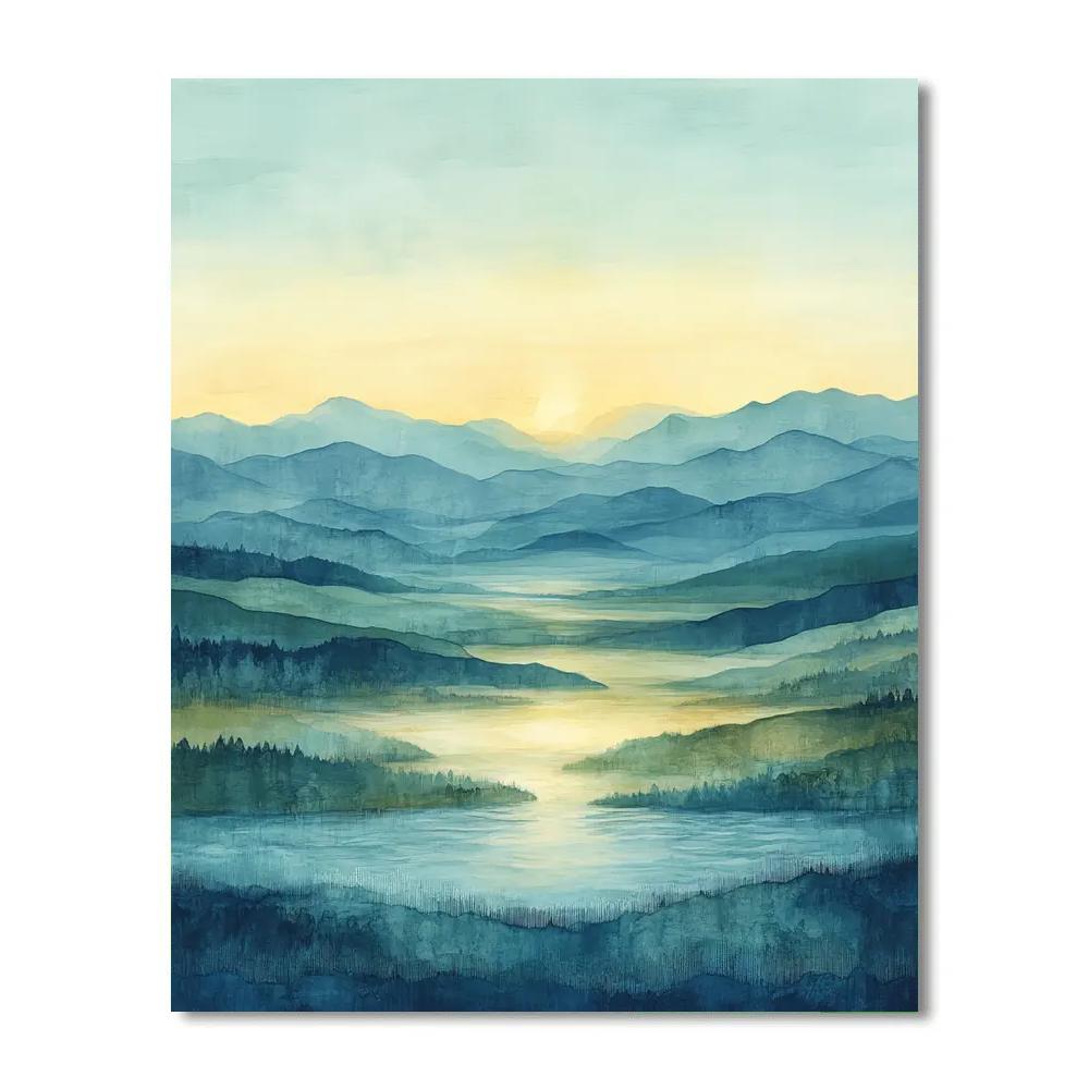 Hiroshige Inspired Mist Over River Plains paint by numbers