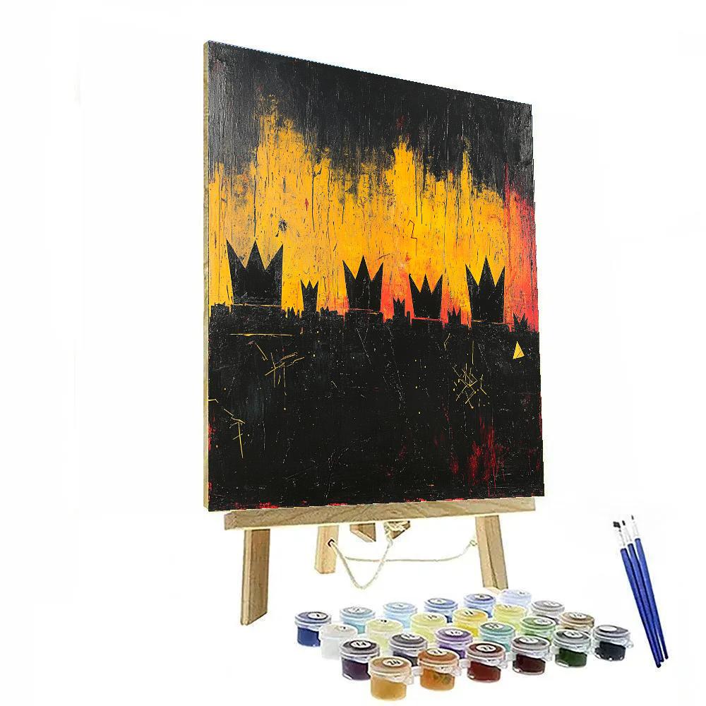 Jean-Michel Basquiat Inspired Crownscape Nightfall Number painting