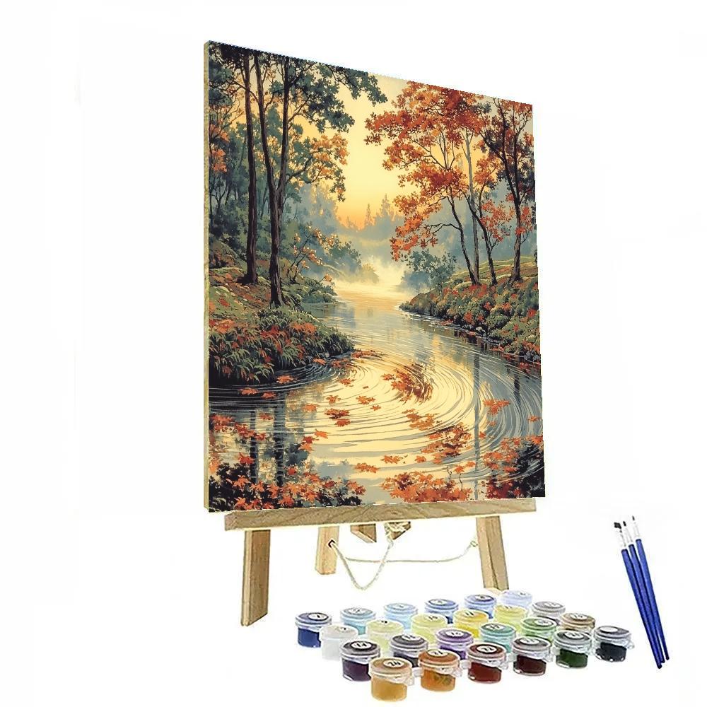 Hiroshige Inspired Autumn River Serenity paint by number