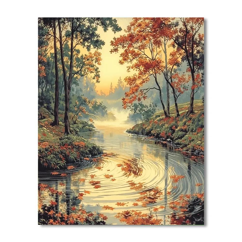 Hiroshige Inspired Autumn River Serenity paint by number