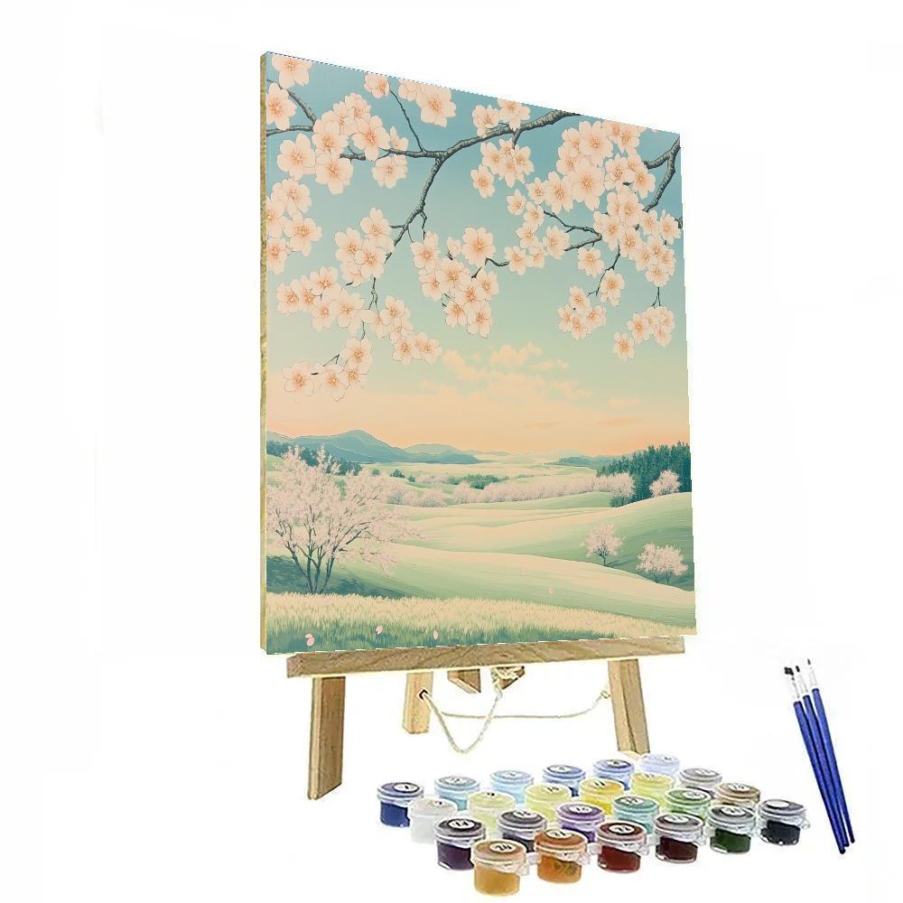 Hiroshige Inspired Springtime Cherry Blossom Flow paint by numbers