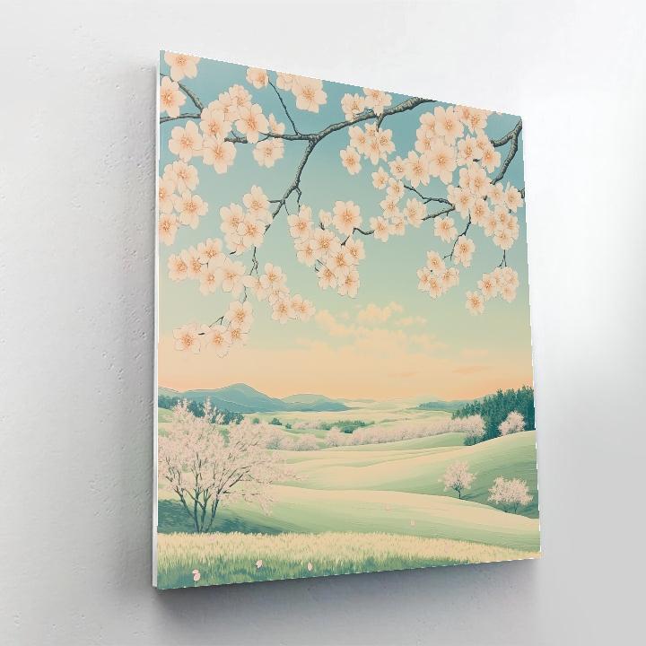 Hiroshige Inspired Springtime Cherry Blossom Flow paint by numbers