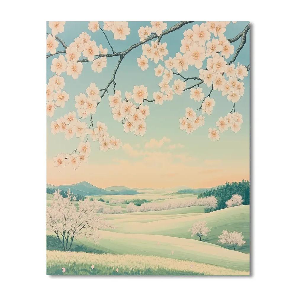 Hiroshige Inspired Springtime Cherry Blossom Flow paint by numbers