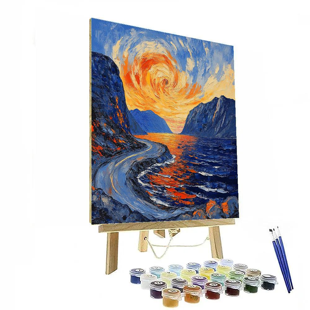 Edvard Munch Inspired Twilight Over Fjord paint by number