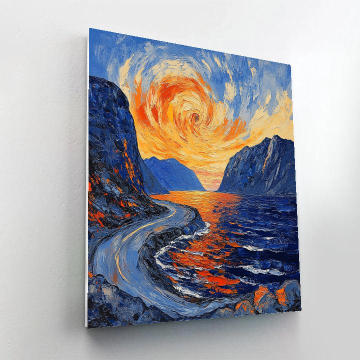 Edvard Munch Inspired Twilight Over Fjord paint by number
