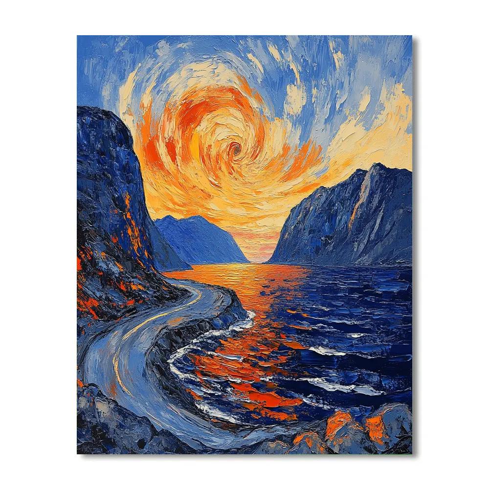 Edvard Munch Inspired Twilight Over Fjord paint by number