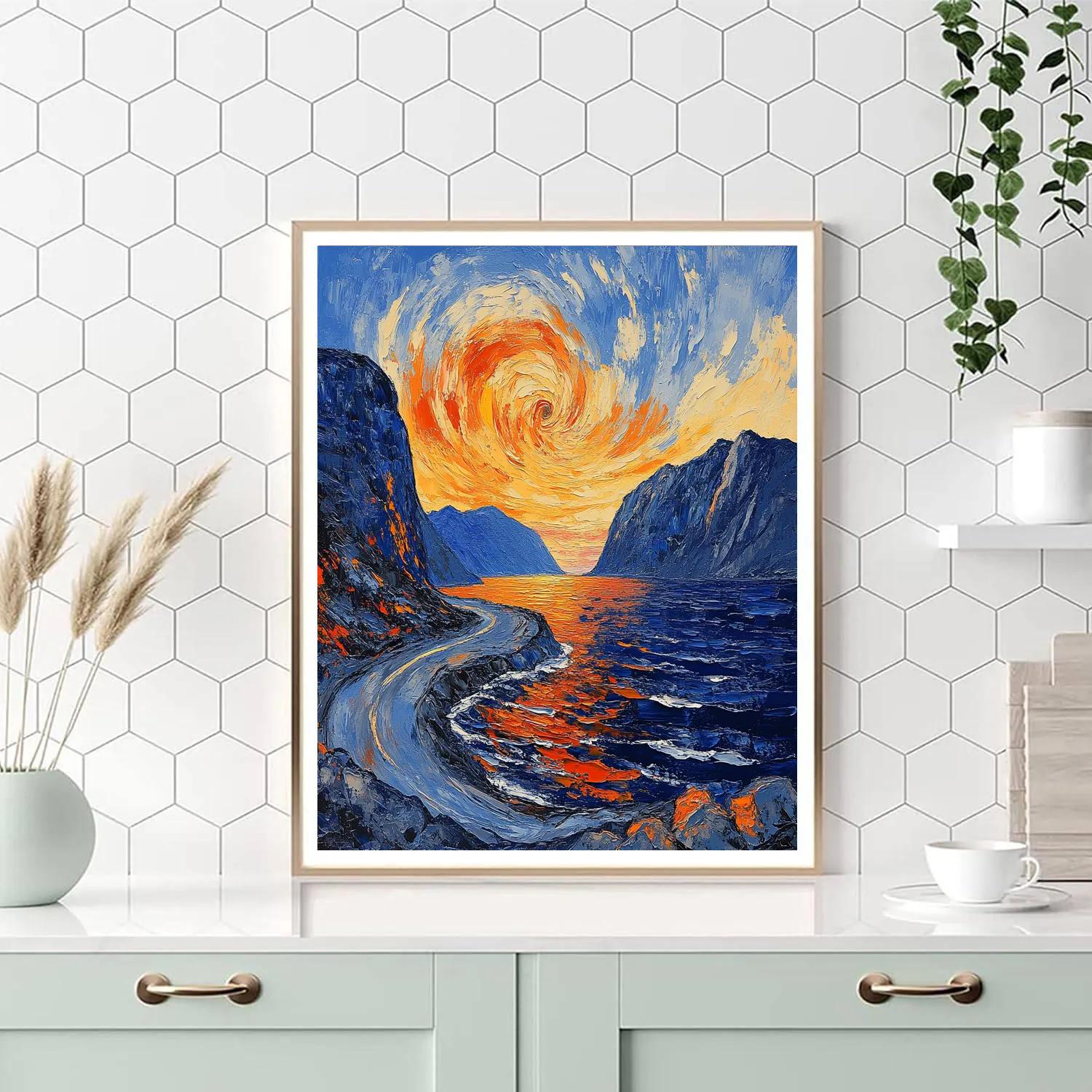 Edvard Munch Inspired Twilight Over Fjord paint by number