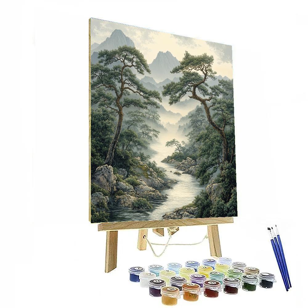 Zhao Mengfu Inspired Tranquil River Mist paint by numbers