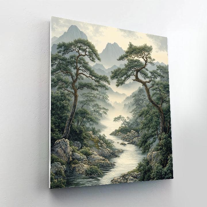 Zhao Mengfu Inspired Tranquil River Mist paint by numbers