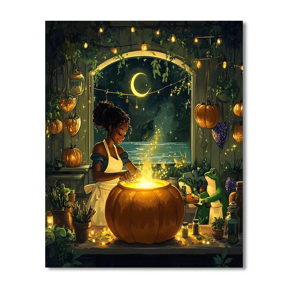 Tiana Moonlit Voodoo Pumpkin Kitchen paint by numbers
