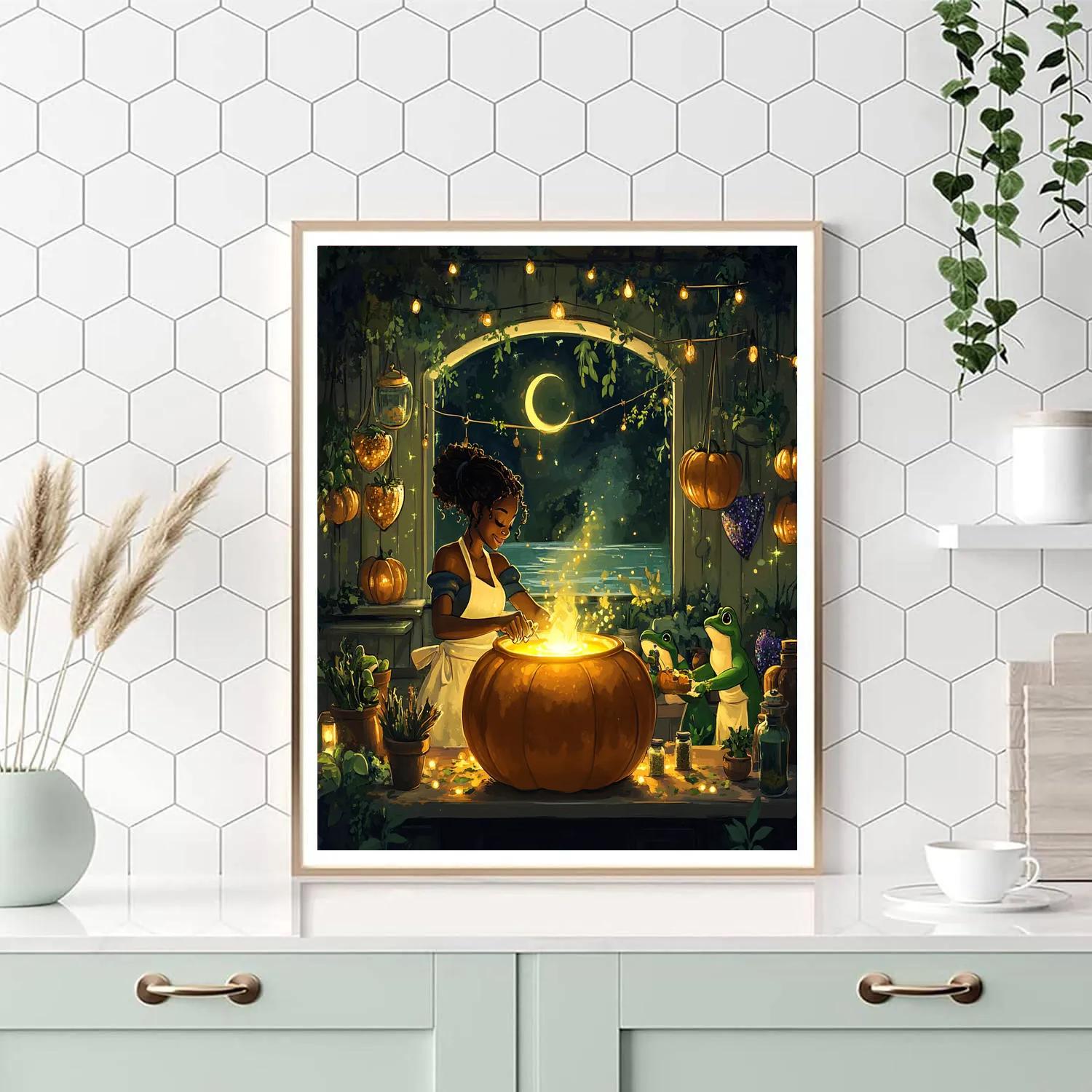 Tiana Moonlit Voodoo Pumpkin Kitchen paint by numbers