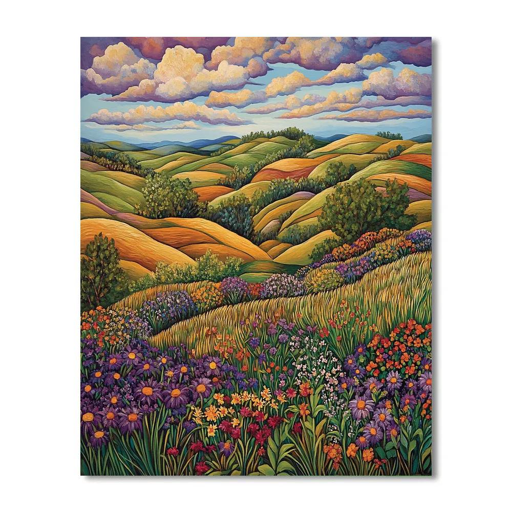 J. E. H. MacDonald Inspired Rhythmic Meadow And Cloud Study paint by number