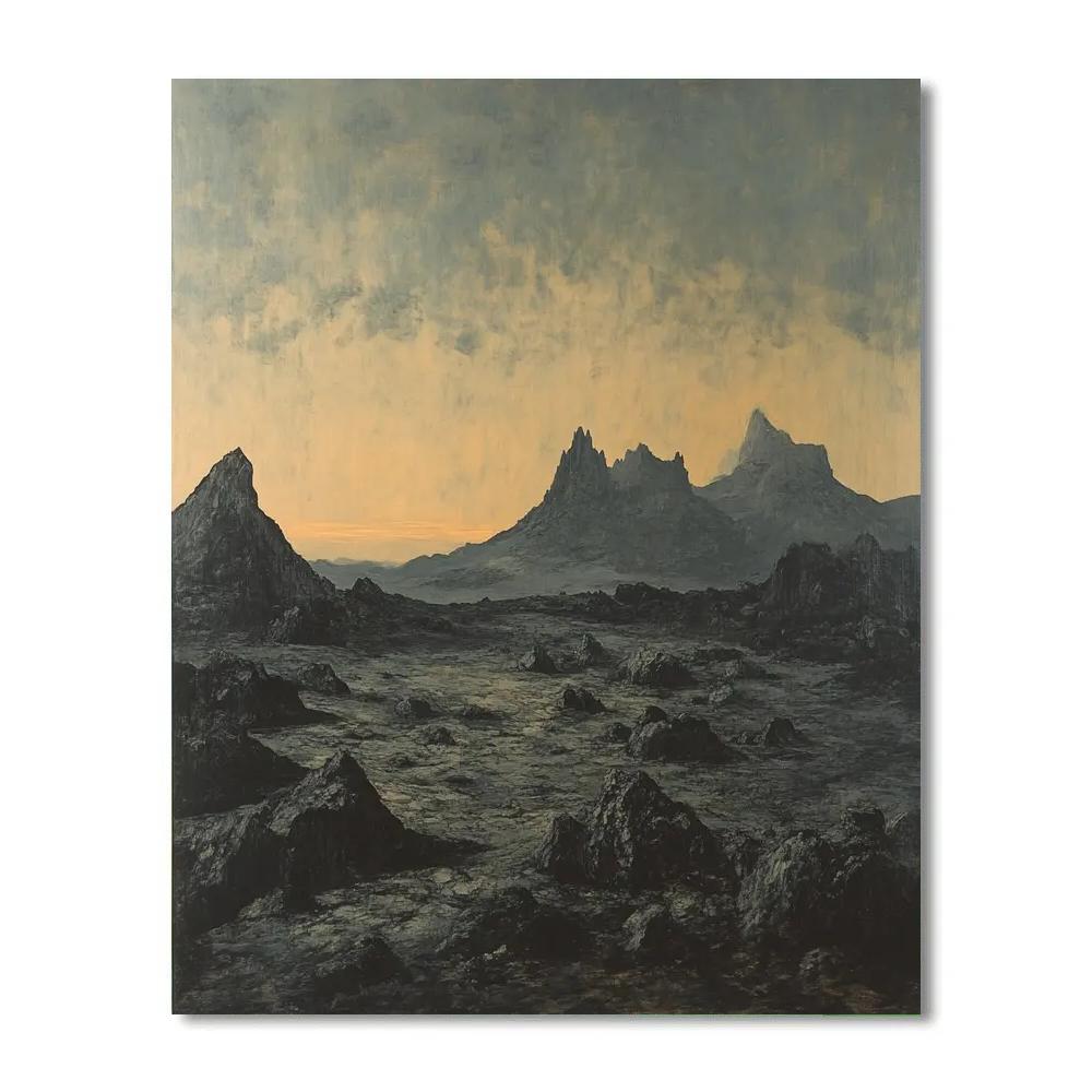 Francisco Goya Inspired Weathered Rocks Beneath Pale Horizon Glow DIY paint by numbers