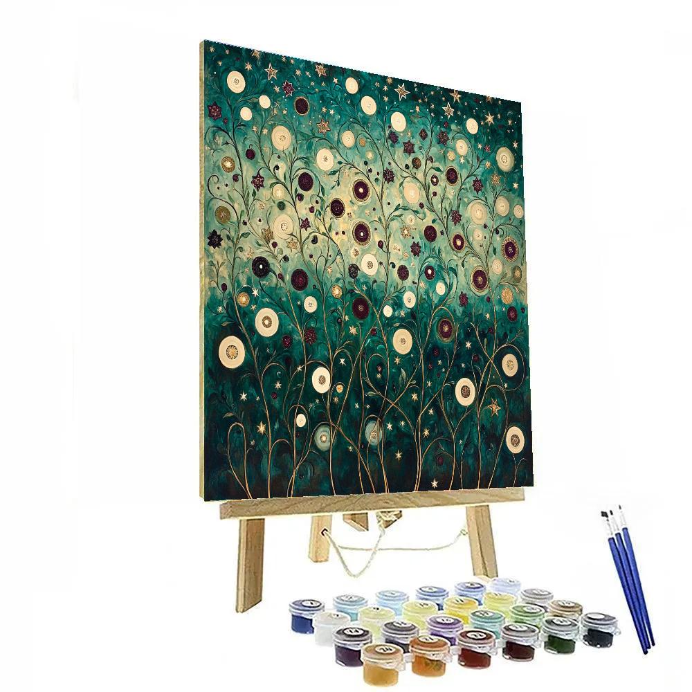 Gustav Klimt Inspired Verdant Cosmic Weave Numbered painting kits