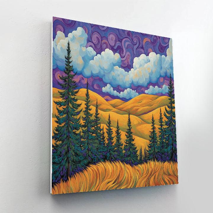 J E H MacDonald Inspired Rhythmic Pine Forest With Golden Ochre Hills Paint by numbers art