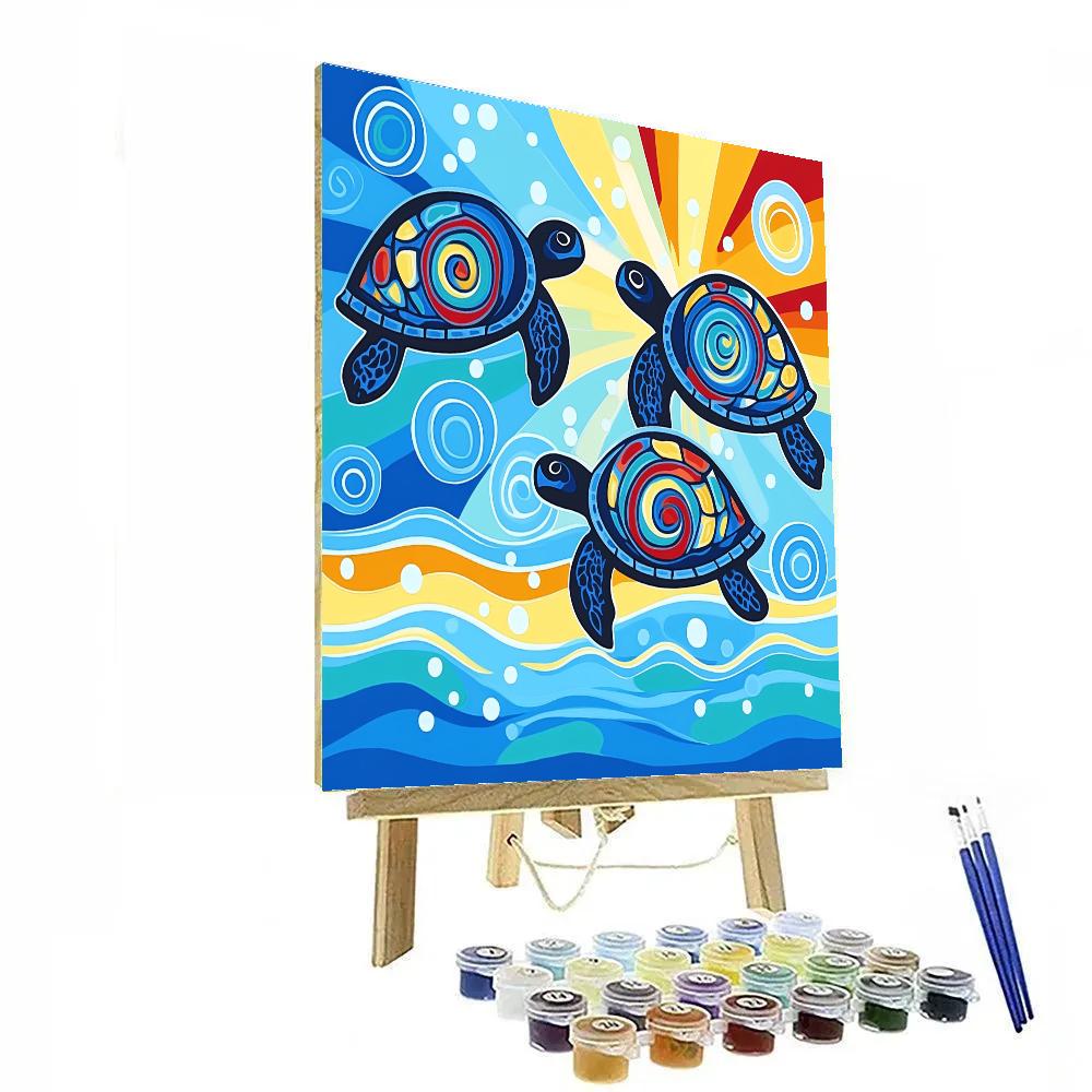 Norval Morrisseau Inspired Spirit Turtles Of The Deep Current paint by numbers