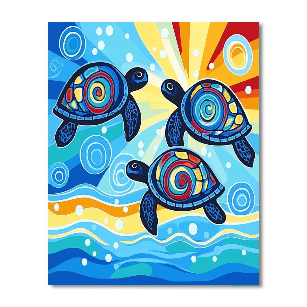 Norval Morrisseau Inspired Spirit Turtles Of The Deep Current paint by numbers