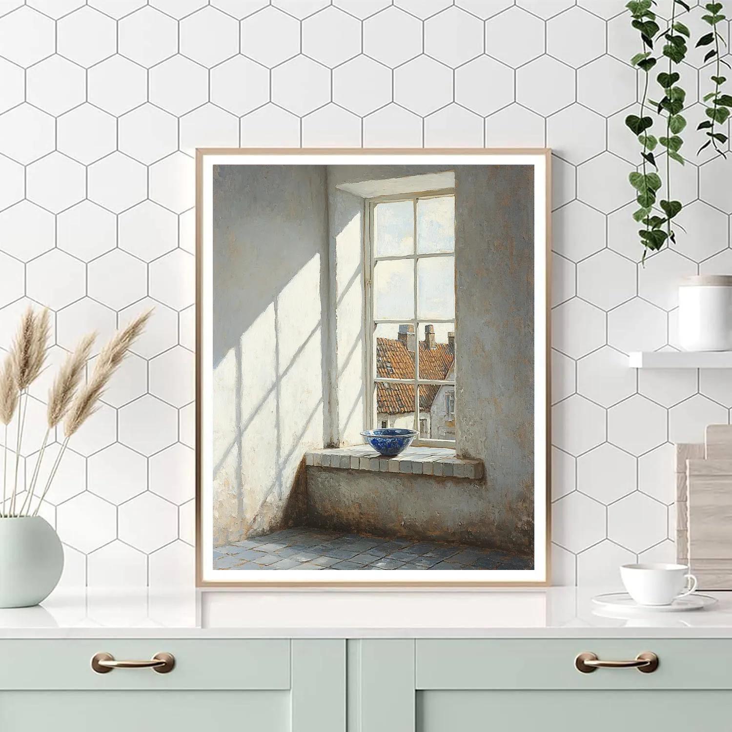 Johannes Vermeer Inspired Sunlit Delft Window With Lapis Reflection DIY paint by numbers