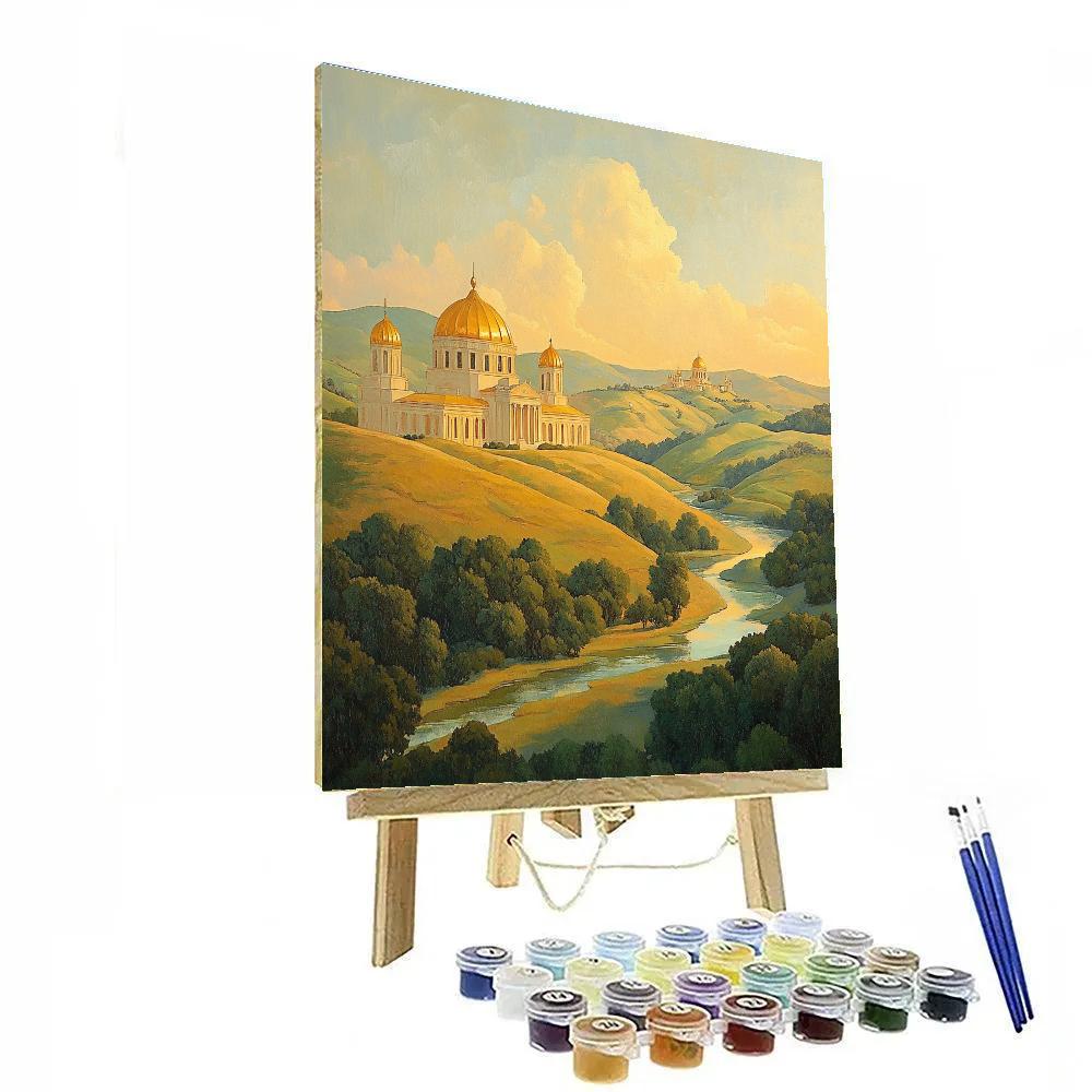 Raphael Inspired Golden Domes Over Rolling Landscape Numbered painting kits