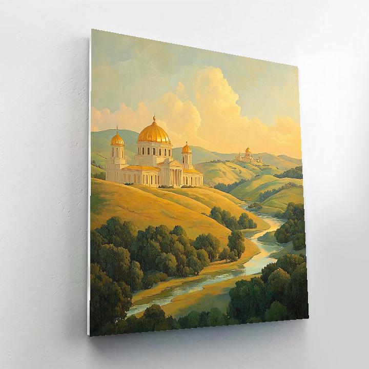 Raphael Inspired Golden Domes Over Rolling Landscape Numbered painting kits