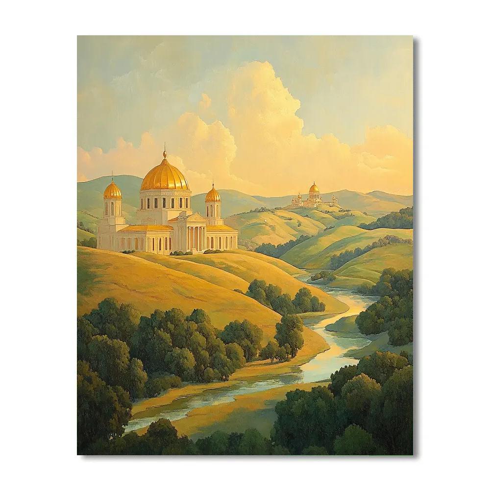 Raphael Inspired Golden Domes Over Rolling Landscape Numbered painting kits