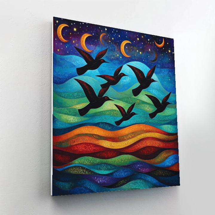 Norval Morrisseau Inspired Northern Sky Songbirds And Moon Lines Paint by numbers kits