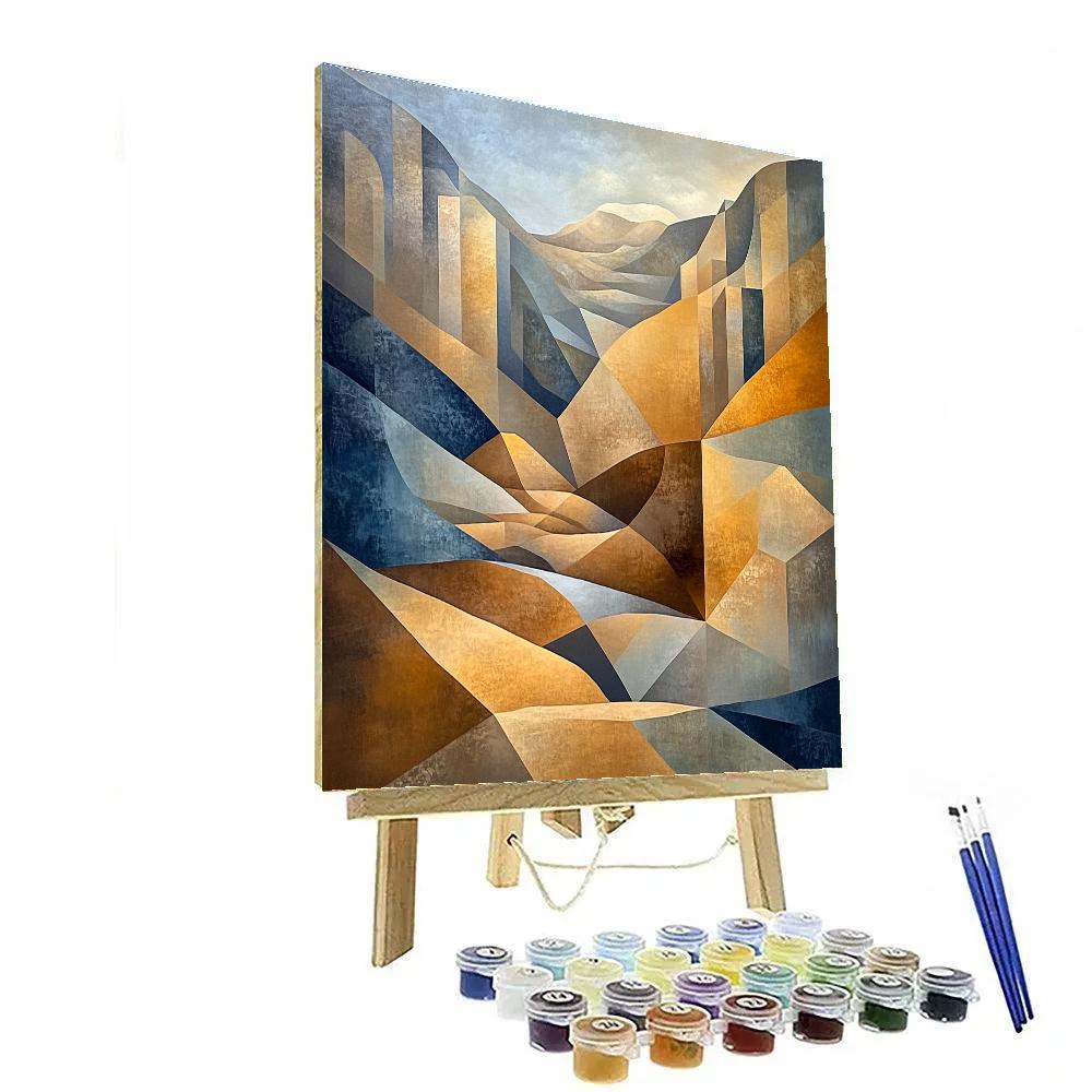 Pablo Picasso Inspired Cubist Landscape In Ochre Planes paint by numbers