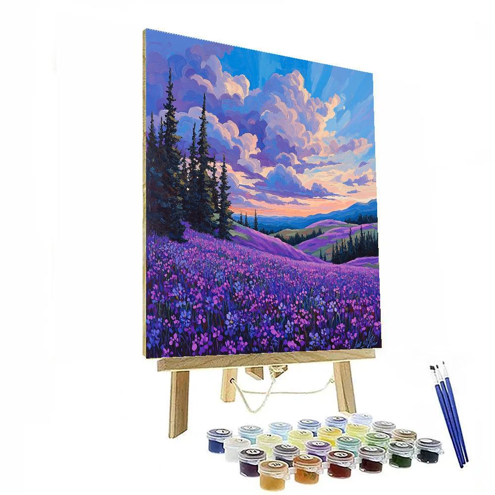 J E H MacDonald Inspired Layered Sky Over Purple Meadow Vistas Number painting