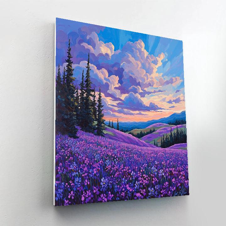 J E H MacDonald Inspired Layered Sky Over Purple Meadow Vistas Number painting