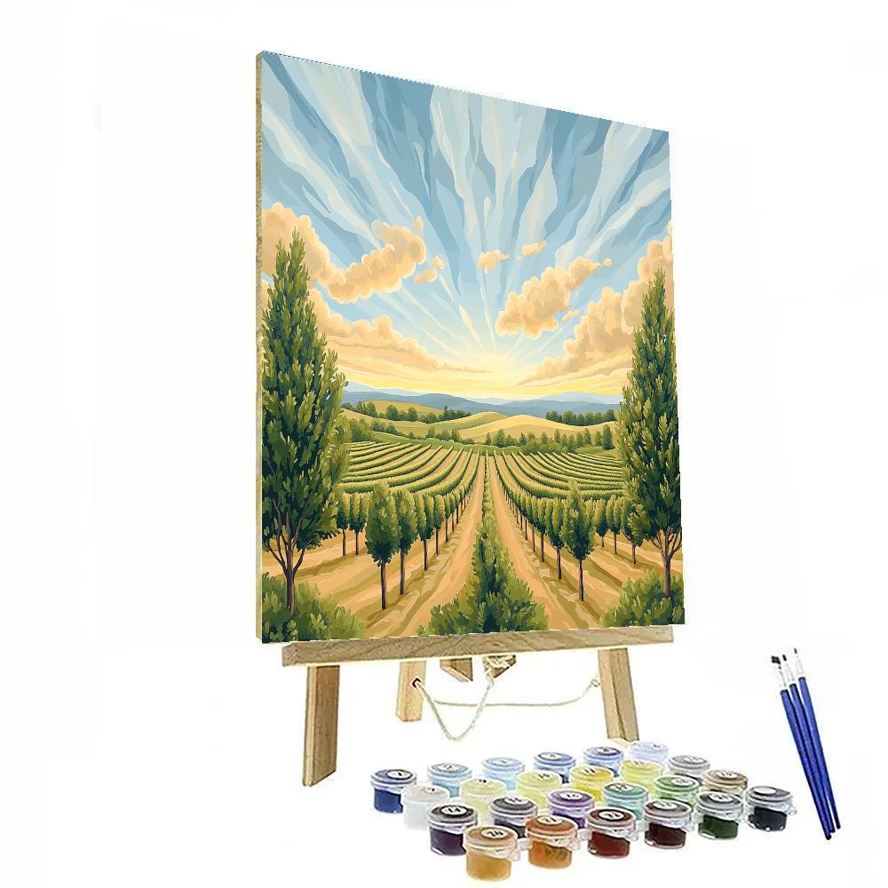 Raphael Inspired Serene Horizon With Symmetrical Trees paint by number