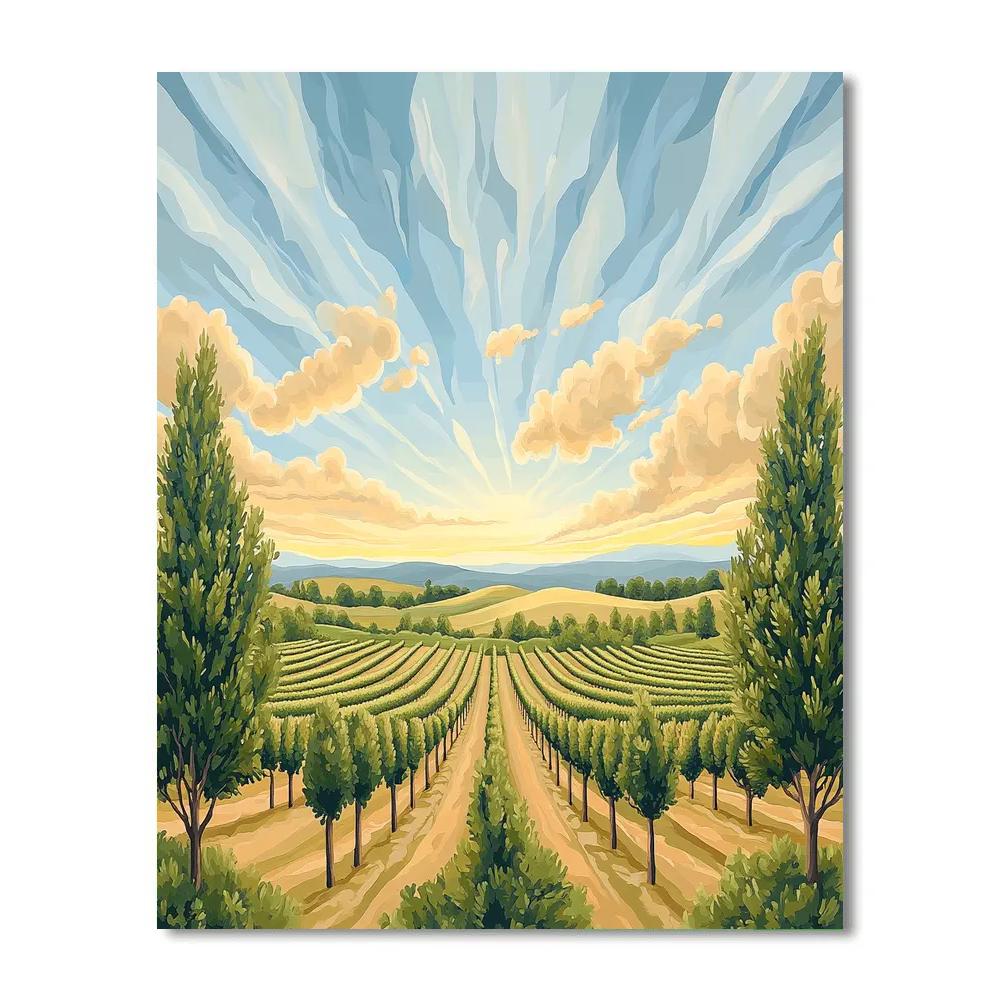 Raphael Inspired Serene Horizon With Symmetrical Trees paint by number