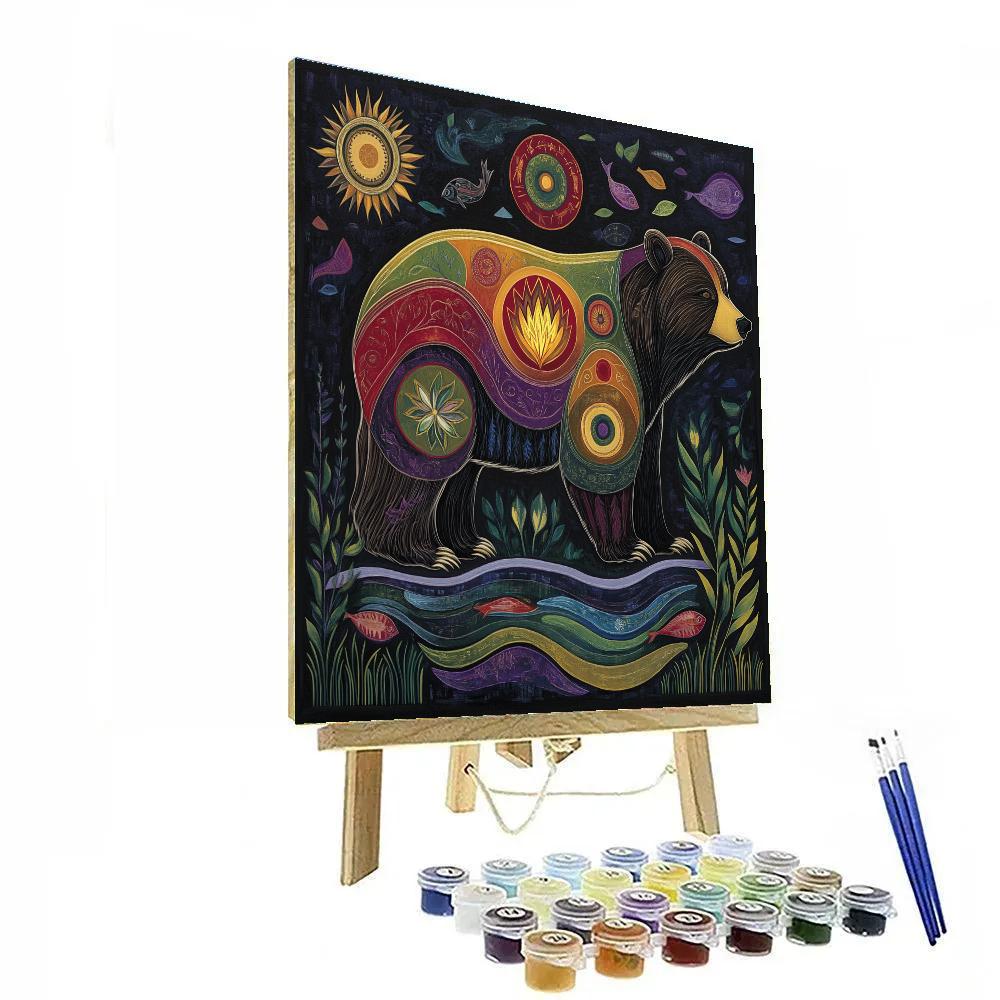 Norval Morrisseau Inspired Forest Bear Of Riverfire paint by color
