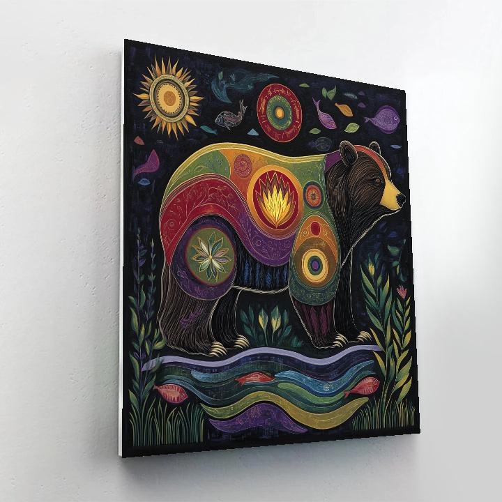 Norval Morrisseau Inspired Forest Bear Of Riverfire paint by color