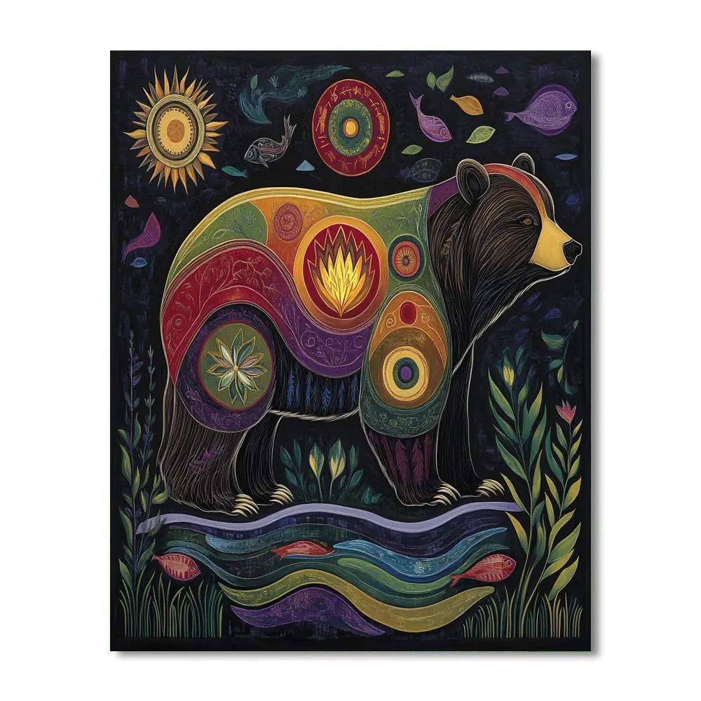 Norval Morrisseau Inspired Forest Bear Of Riverfire paint by color