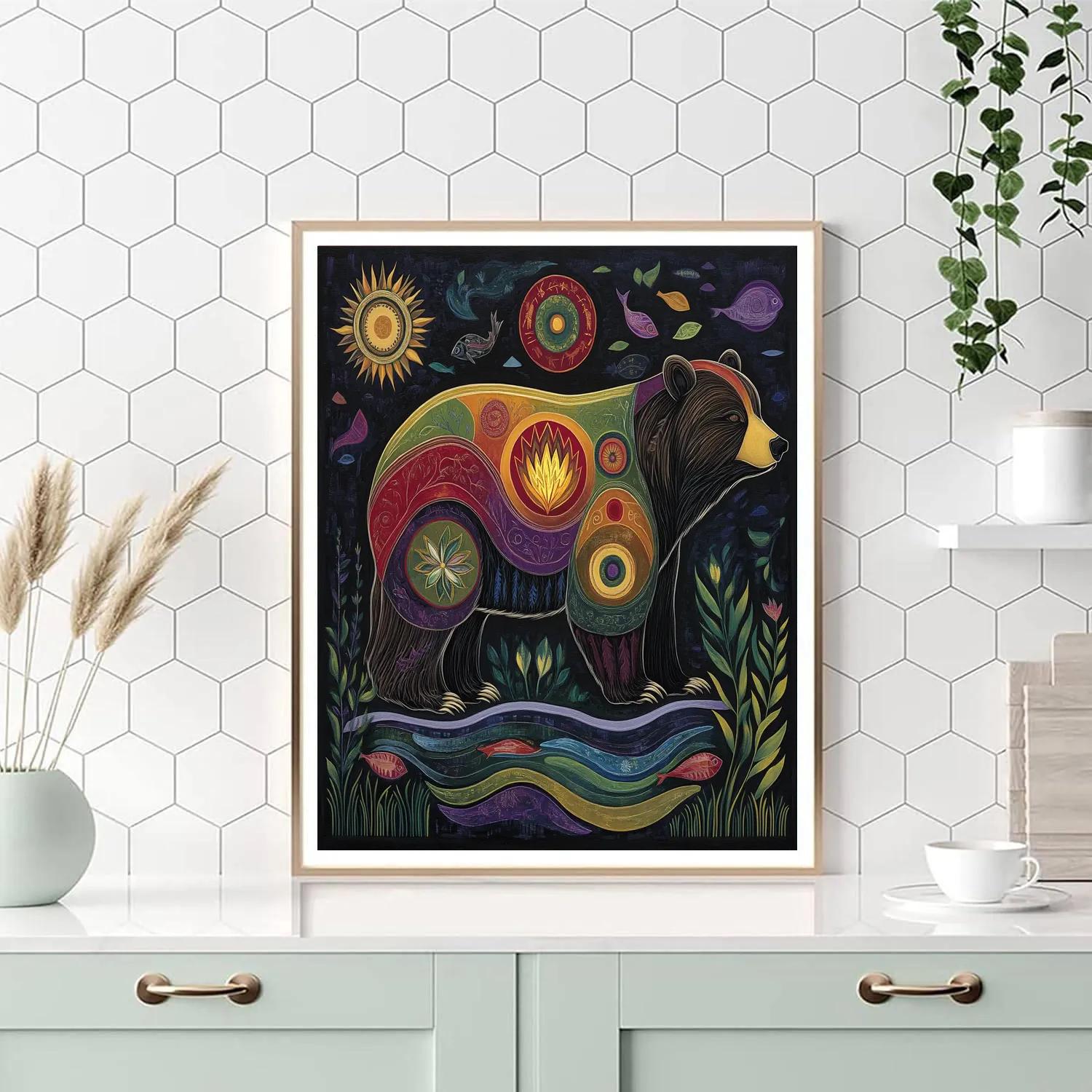 Norval Morrisseau Inspired Forest Bear Of Riverfire paint by color