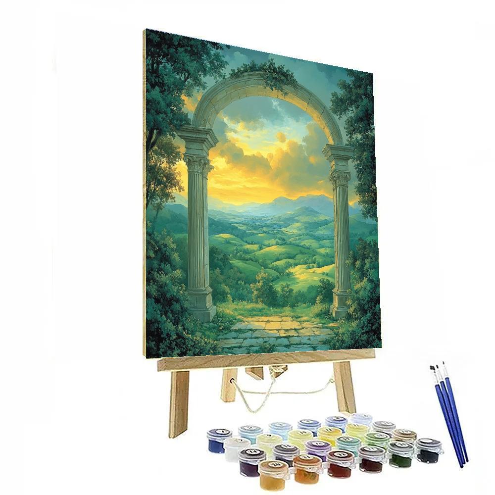 Raphael Inspired Classical Archway Framed By Verdant Hills paint by color